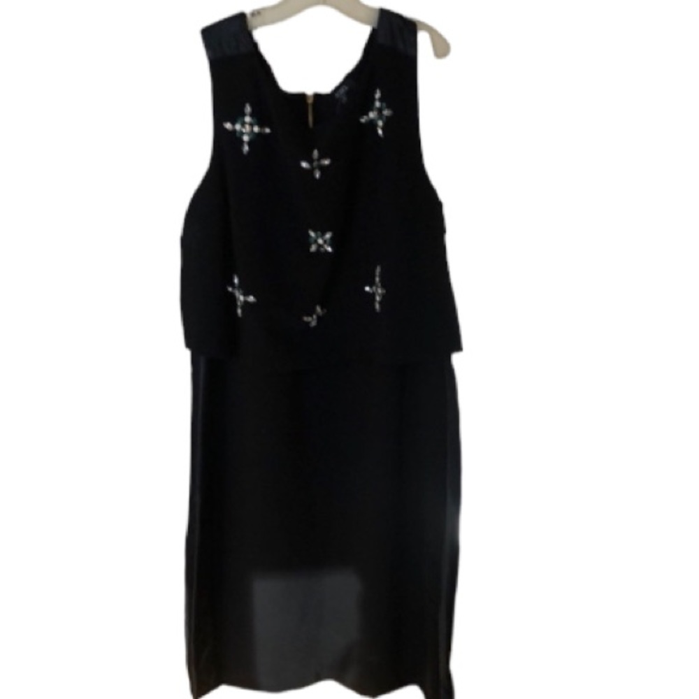 XOXO size 14 black sleeveless dress beaded over lay top back zip
